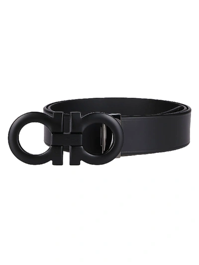 Shop Ferragamo Black Leather Double Gancio Belt