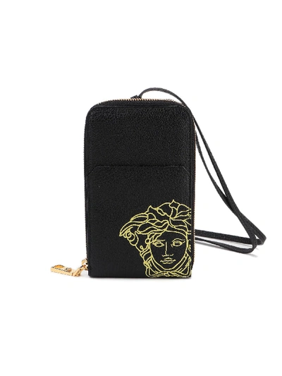 Shop Versace Zip Around Wallet In H Black/lemon/warm Gold