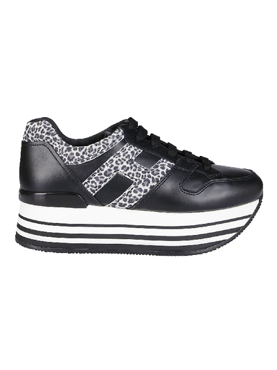 Shop Hogan Black Leather Maxi H222 Sneakers