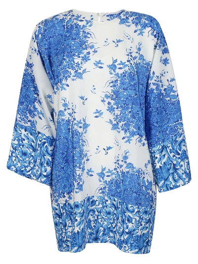Shop Valentino White And Blue Silk Dress In Ab8