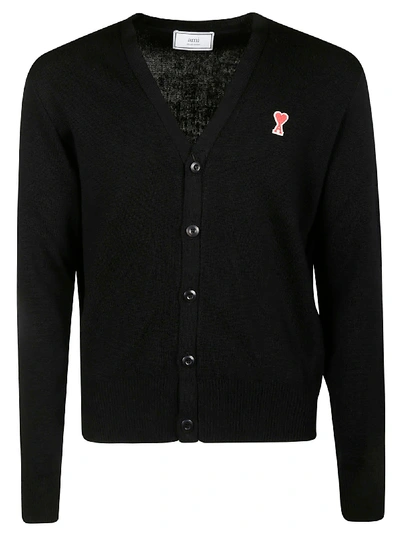 Shop Ami Alexandre Mattiussi Heart V-neck Cardigan In Black