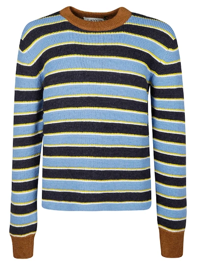 Shop Lanvin Stripe Sweater In Light Blue/blue/brown