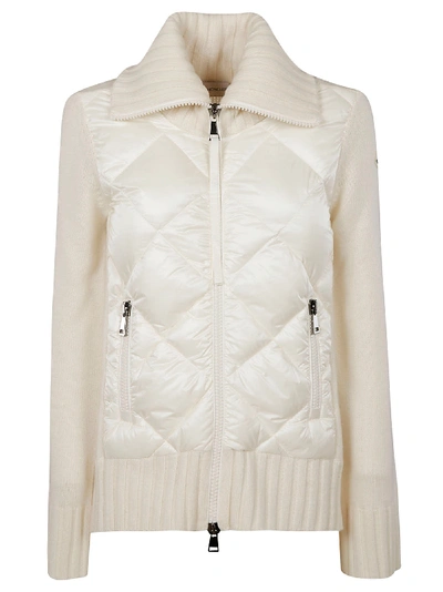 Shop Moncler Quilted Zip Cardigan In Light Beige