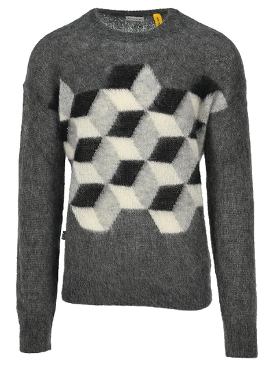 Shop Moncler Fragment Cubic Motif Sweater In Grey