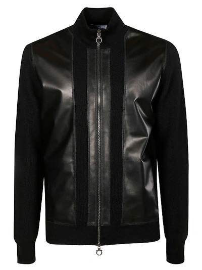 Shop Ferragamo Leather Zip Bomber In Black