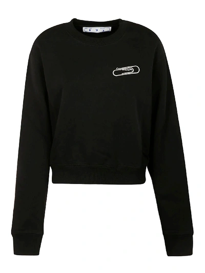 Shop Off-white Paper Clip Basic Crop Crewneck Sweatshirt In Black