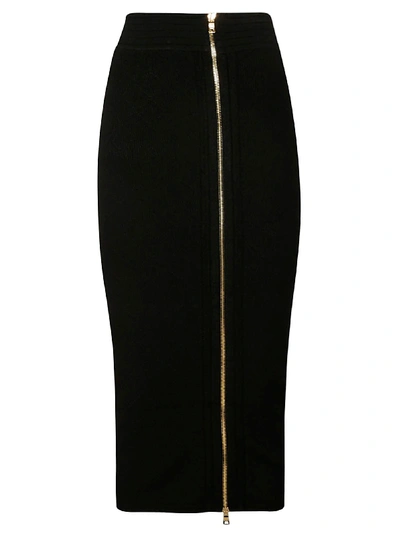 Shop Balmain Long Zip Skirt In Black
