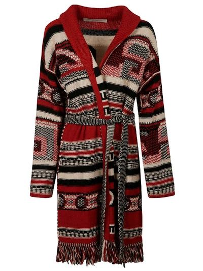 Shop Golden Goose Fringed Hem Cardi-coat In Red/grey/black