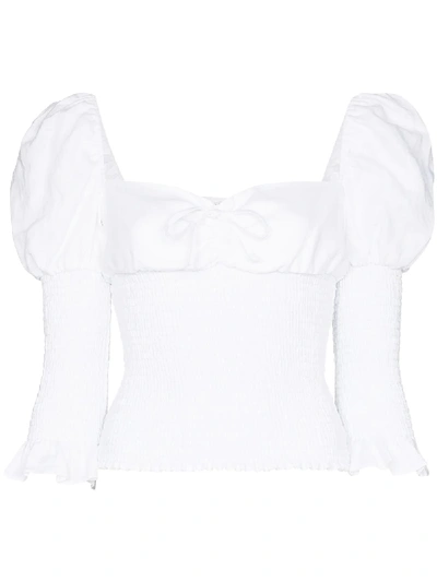 Shop Reformation Haven Smocked Blouse In White