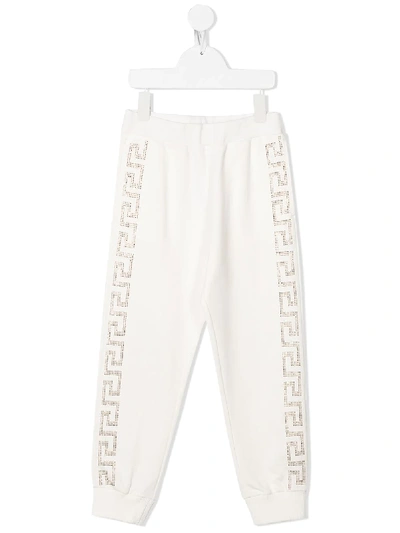 Shop Young Versace Teen Crystal-embellished Track Pants In White