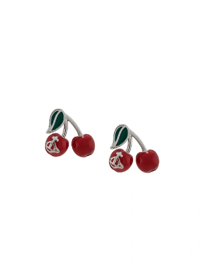 Misty Cherry Stud Earrings In Red