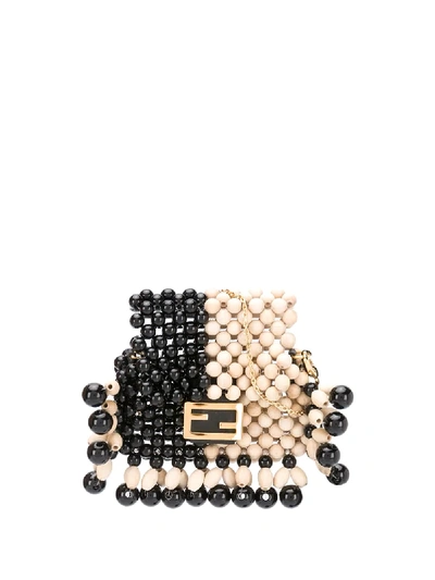 Shop Fendi Ff-motif Beaded Mini Bag In Black