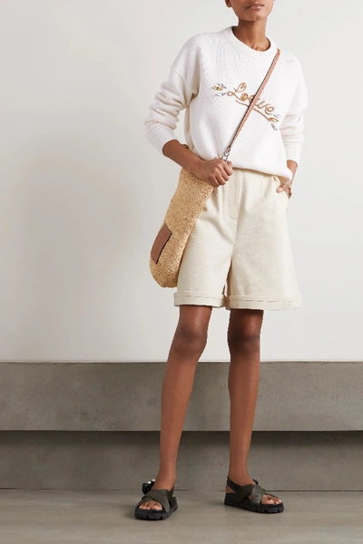 Shop Loewe Denim Shorts In Ivory