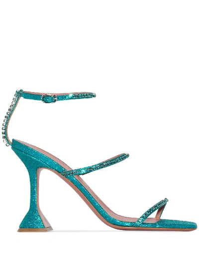 Shop Amina Muaddi Gilda 95mm Crystal Sandals In Green