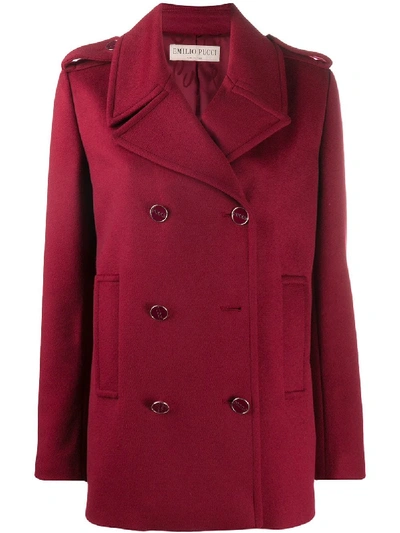 Shop Emilio Pucci Short Double-breasted Coat In Red