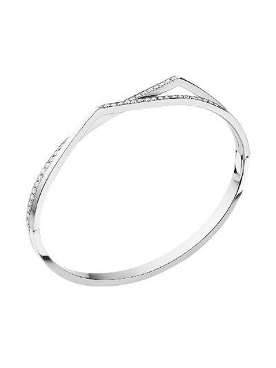 Repossi Women's Antifer 18k White Gold & Pavé Diamond 2-row Bangle Bracelet In Silver