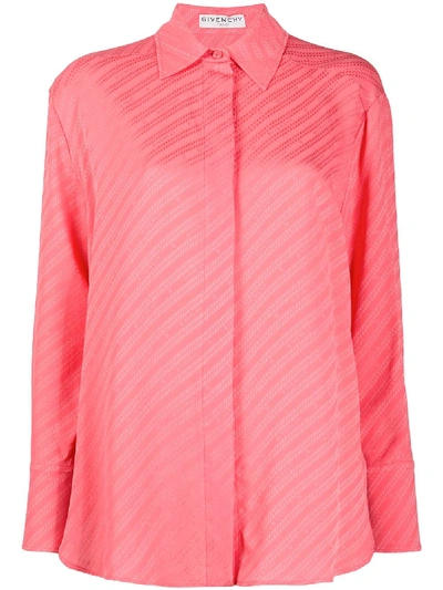 Shop Givenchy Jacquard-logo Striped Silk Shirt In Pink