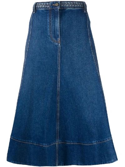 Shop Valentino Flared High-waisted Denim Skirt In Blue