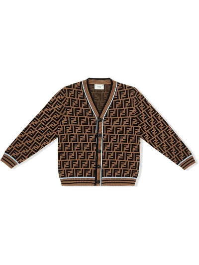 Shop Fendi Ff Monogram Wool Cardigan In Brown