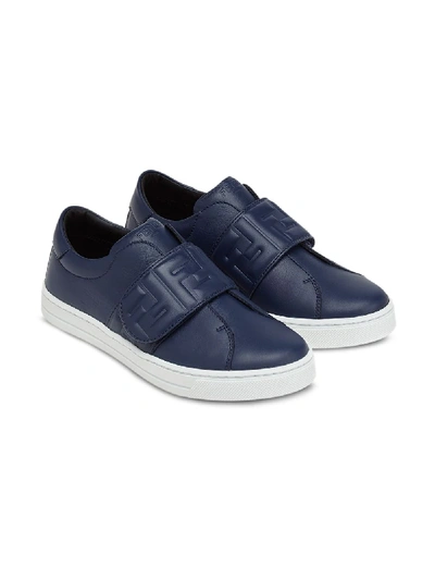 Shop Fendi Logo Strap Sneakers In Blue