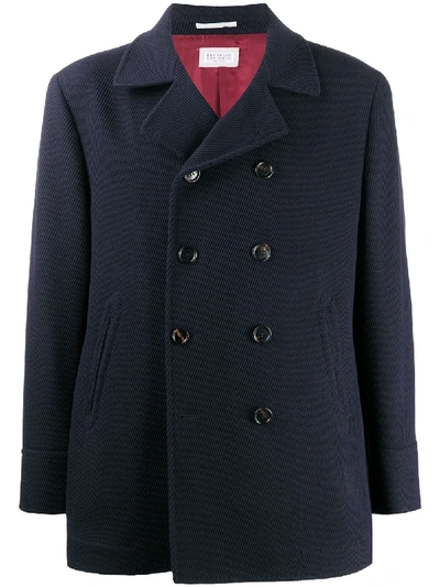 Shop Brunello Cucinelli Double Breasted Peacoat In Blue