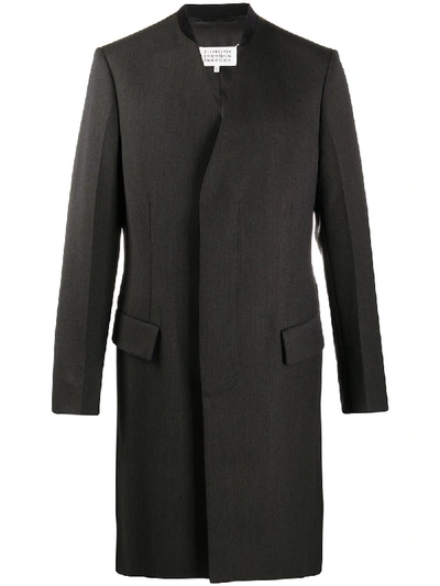 Shop Maison Margiela Collarless Twill Coat In Grey