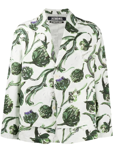 Shop Jacquemus Botanical Print Layered Style Suit Jacket In White