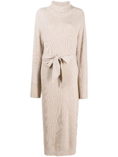 Shop Nanushka Tie-waist Knit Dress In Neutrals