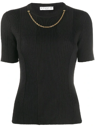 Shop Givenchy Chain Embellished Ribbed Knitted Top In Black