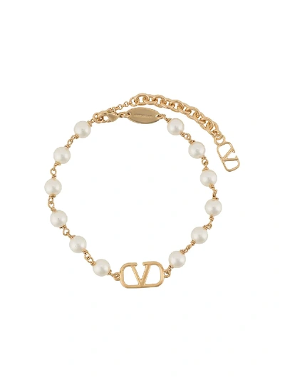 Shop Valentino Garavani Vring Pearl Chain Necklace In Gold