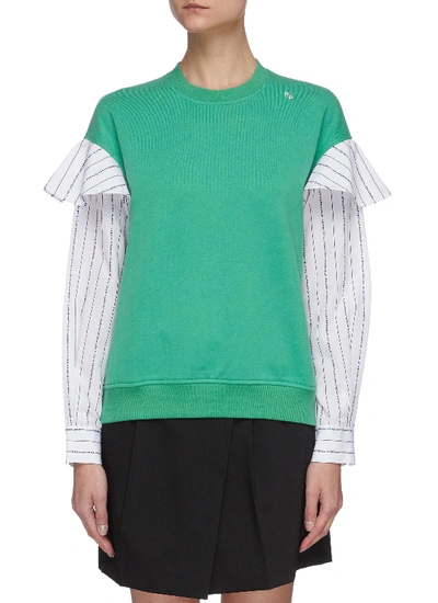 Shop Portspure Frilled Stripe Sleeve Sweatshirt In Green