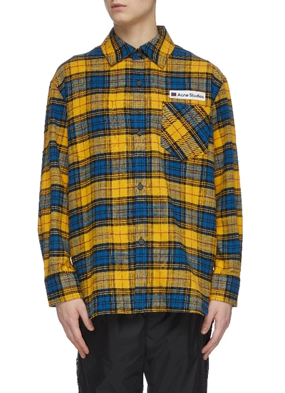 Shop Acne Studios Check Print Face Patch Pocket Flannel Shirt In Multi-colour