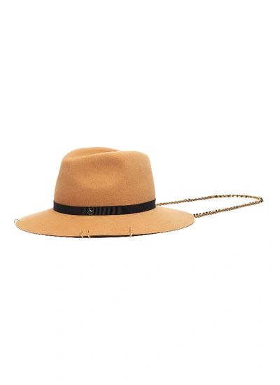 Shop Maison Michel Henrietta Chain Ribbon Embellished Felt Fedora Hat In Brown