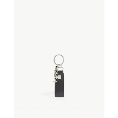 Shop Saint Laurent Branded Leather Keychain In Black