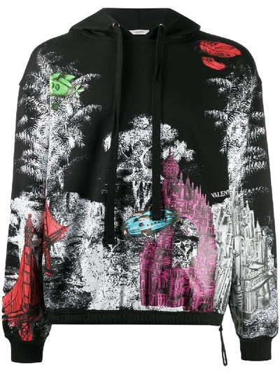 Shop Valentino Dreamatic Print Hoodie In Black