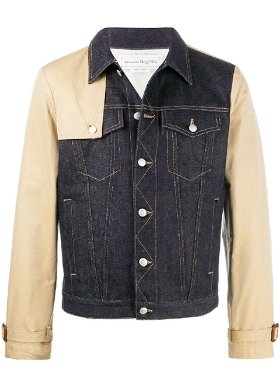 Shop Alexander Mcqueen Gabardine-sleeve Denim Jacket In Blue