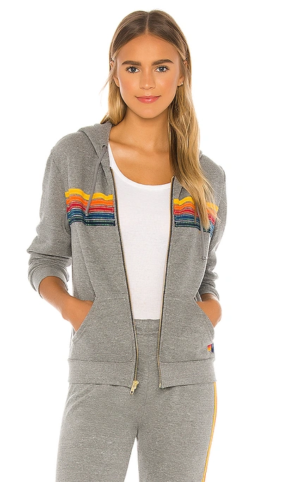 Shop Aviator Nation 5 Stripe Zip Hoodie In Grey