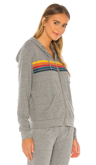 Shop Aviator Nation 5 Stripe Zip Hoodie In Grey