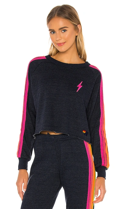 Shop Aviator Nation Bolt Cropped Classic Crewneck In Heather Navy Neon