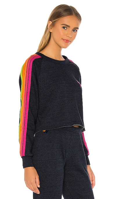 Shop Aviator Nation Bolt Cropped Classic Crewneck In Heather Navy Neon