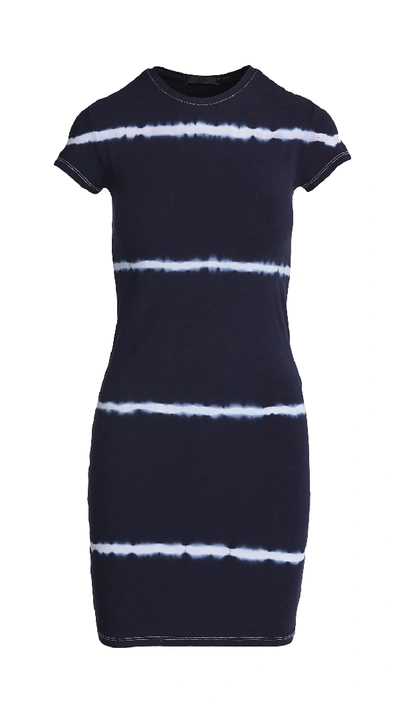 Shop Atm Anthony Thomas Melillo Tie Dye Baby Tee Dress In Deep Navy Combo