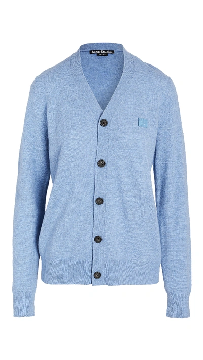 Shop Acne Studios Keve Face Cardigan In Mineral Blue