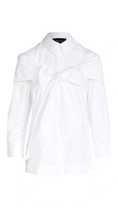 Simone Rocha Bow Detail Poplin Button-up Shirt In White