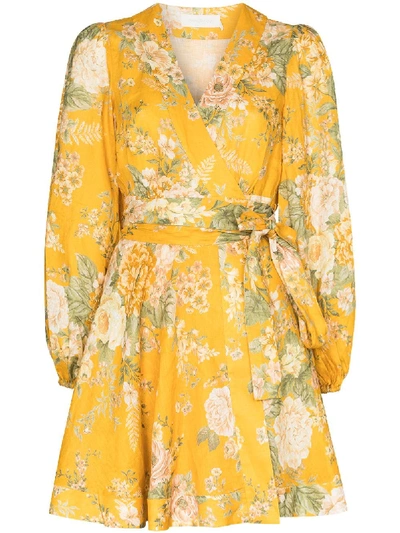 Shop Zimmermann Amelie Floral Print Mini Dress In Yellow