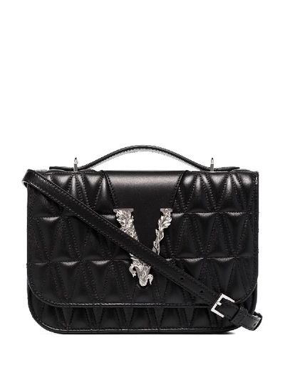 Shop Versace Virtus Quilted Shoulder Bag In Black