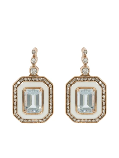 Shop Selim Mouzannar 18kt Rose Gold Aquamarine And Diamond Drop Earrings In Rosegold