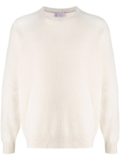 Shop Brunello Cucinelli Ribbed-knit Cashmere Jumper In Neutrals