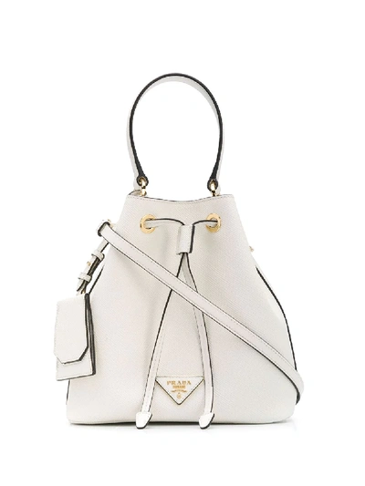 Small Logo Plaque Bucket Bag In Weiss