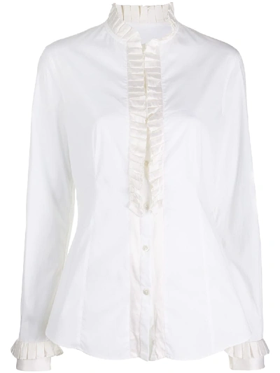 Shop Dolce & Gabbana Ruffle Detail High Neck Shirt In White