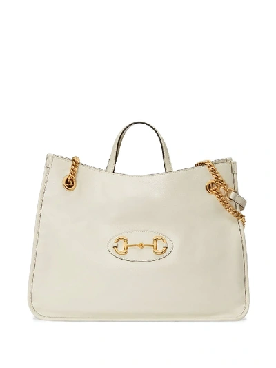 Shop Gucci 1955 Horsebit Tote Bag In White